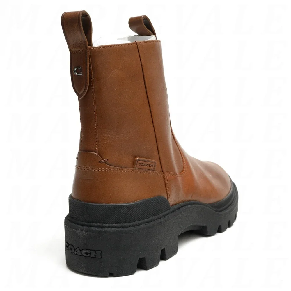 COACH Caiden Men's Sz 9 D Saddle Brown Leather Chelsea Boots Zipper CW697 NIB